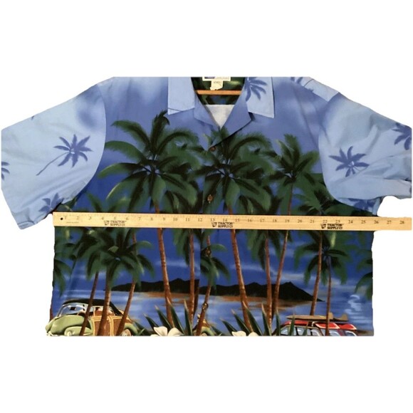 RJC Men’s Vtg Hawaiian Shirt 2XL Blue White Station Wagon Cars Aloha Pocket - Picture 6 of 16